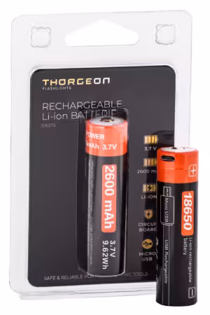 Uppladdningsbar litiumjonbatteri 3.7V 2600Mah THORGEON