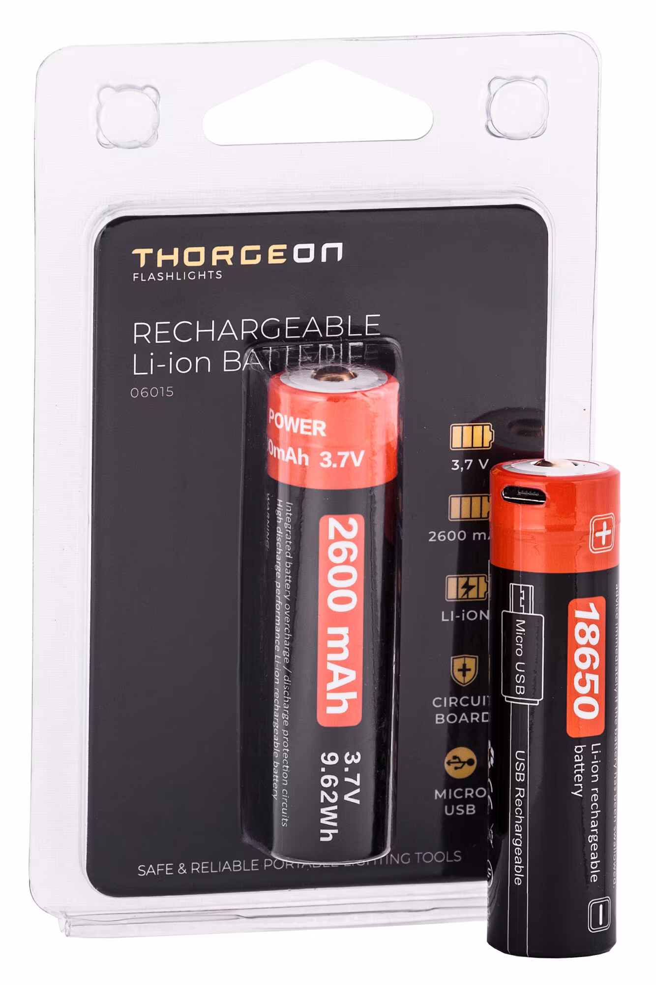 Uppladdningsbar litiumjonbatteri 3.7V 2600Mah THORGEON