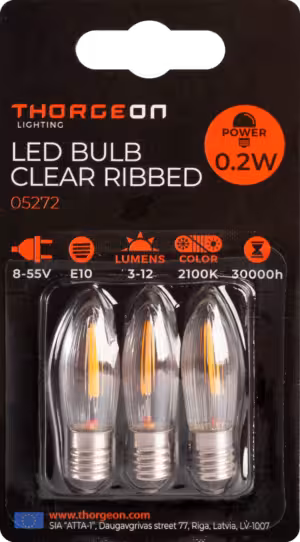 LED-lampa Klar räfflad 0.2W E10 8-55V 12Lm 2100K THORGEON